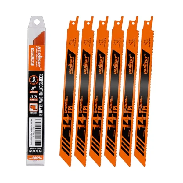 HORUSDY 6-pack 9-inch 14 TPI bi-metal reciprocating saw blades for metal cutting
