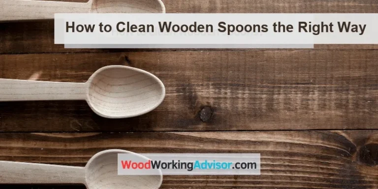 Wooden spoons on a dark wood board with the article title "How to Clean Wooden Spoons the Right Way"