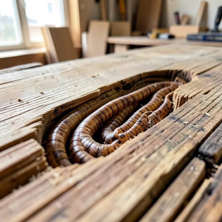 close-up of winding termite tunnels carved through reclaimed wood close-up of winding termite tunnels carved through reclaimed wood