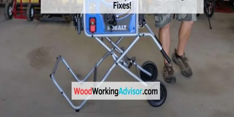Kobalt table saw with rolling stand in a garage