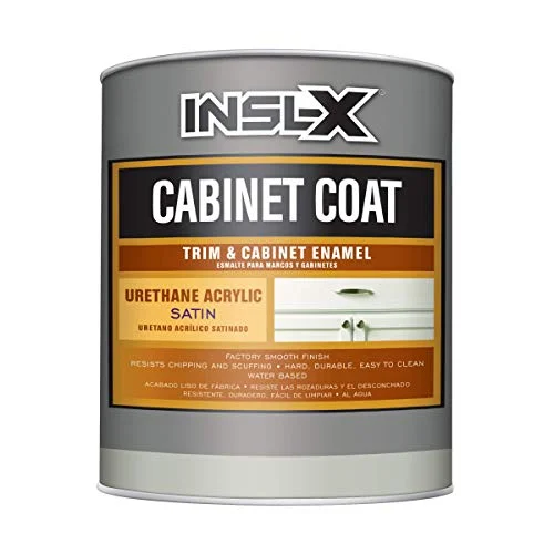 INSL-X Cabinet Coat urethane acrylic satin enamel can, a self-priming paint suited to MDF cabinets and furniture