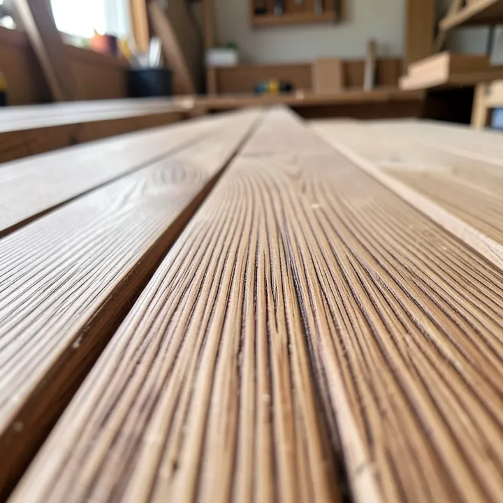 Close-up of dense hardwood decking boards showing tight, straight grain Close-up of dense hardwood decking boards showing tight, straight grain