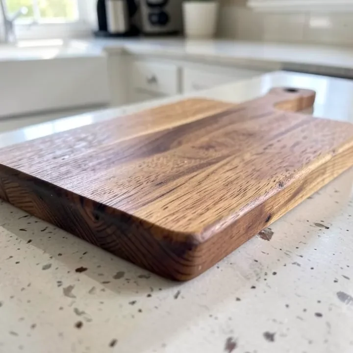 Hickory wood cutting board showing its tight, dense grain pattern