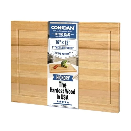 CONSDAN solid hickory hardwood cutting board with juice groove