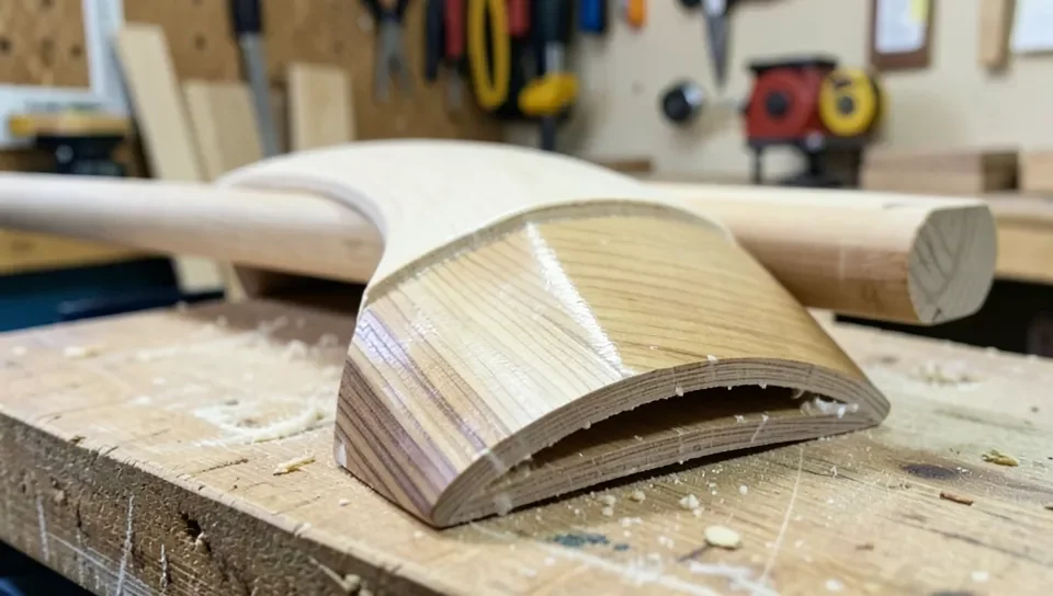 Laminated wood strips clamped in a curved form for a bent lamination rocker