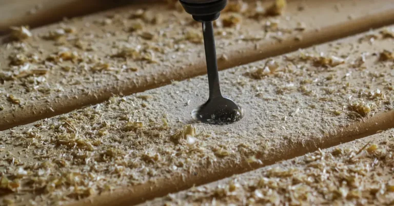 Drilling into wood boards while learning basic beginner woodworking tools