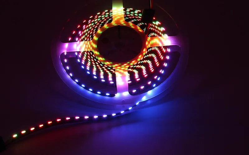close-up of individual LEDs mounted along a flexible strip used inside edge-lit channel lighting close-up of individual LEDs mounted along a flexible strip used inside edge-lit channel lighting