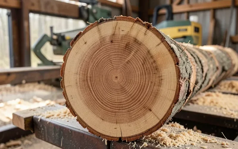 cut log end showing concentric growth rings that determine cutting pattern cut log end showing concentric growth rings that determine cutting pattern