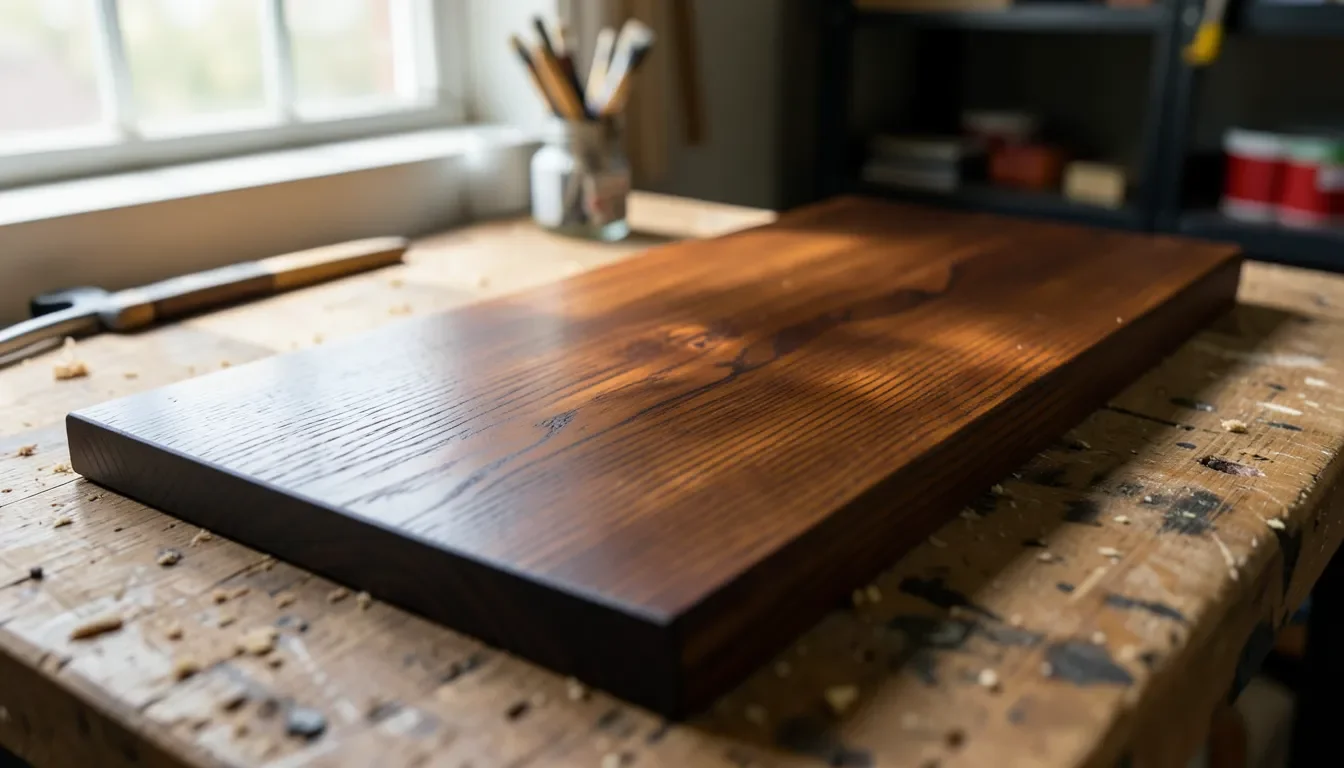 Maple wood board finished with a dark espresso stain showing even color and grain