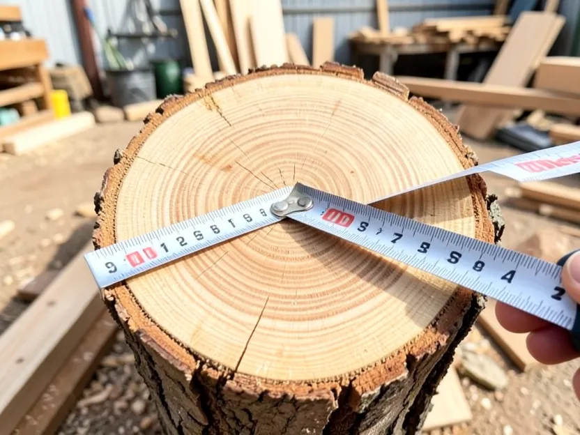 Tape measure across a log cross-section to measure width for a CFT calculation