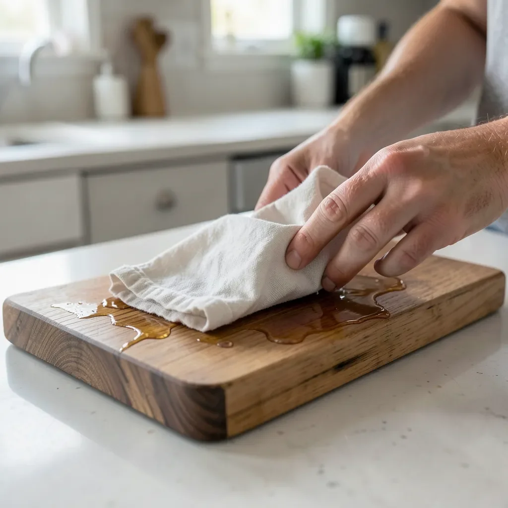 Conditioning a wood cutting board with oil