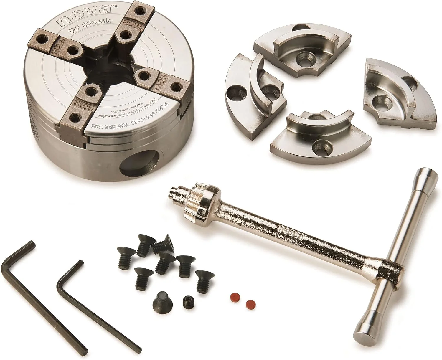 NOVA 48286 G3 Lite four-jaw wood lathe chuck with jaw set and chuck key