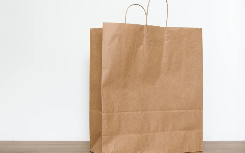 brown kraft paper bag used to slow-dry a rough-turned green wood bowl