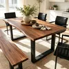OOIKVCC rustic live edge dining table with black metal legs