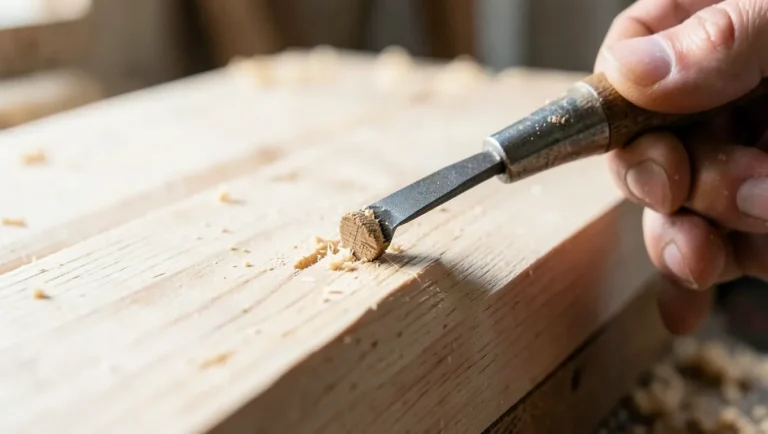 Working a small chisel gently under the edge is the safest way to start lifting a plug