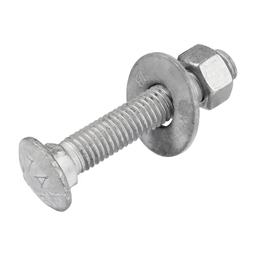 Half inch by three inch galvanized carriage bolt kit with washers and hex nuts for exterior use