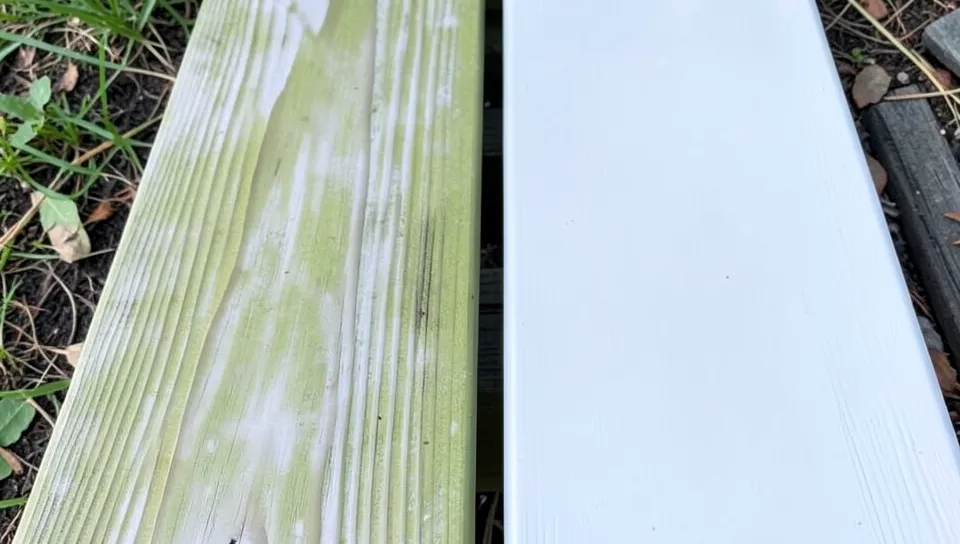 Comparison of semi-transparent white stain versus solid opaque white stain on pressure-treated wood