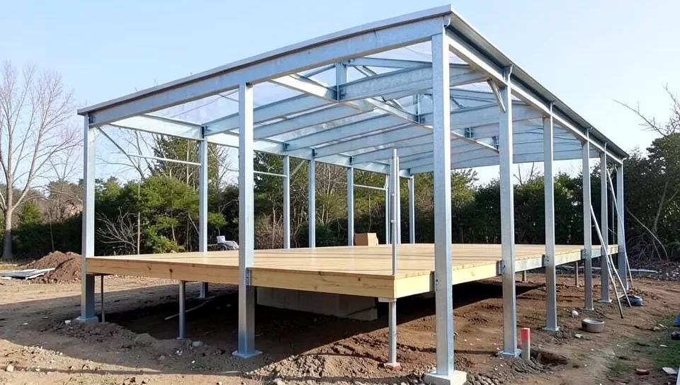 Steel-framed deck structure under construction
