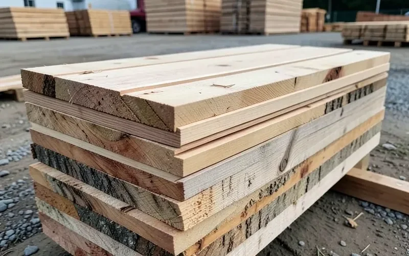 stack of rough sawn boards separated by wood spacer sticks for air drying stack of rough sawn boards separated by wood spacer sticks for air drying