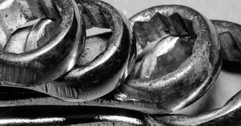 close-up of steel wrenches and metal tools in a workshop
