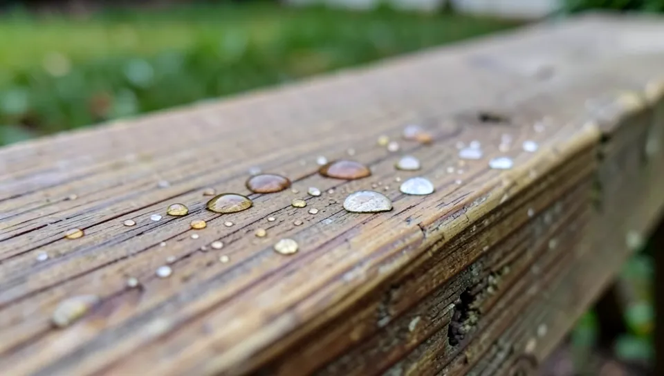 Water beading on pressure-treated wood indicates it is not yet dry enough to stain
