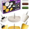 Buffing wheel and compound kit for attaching to a drill to buff wood