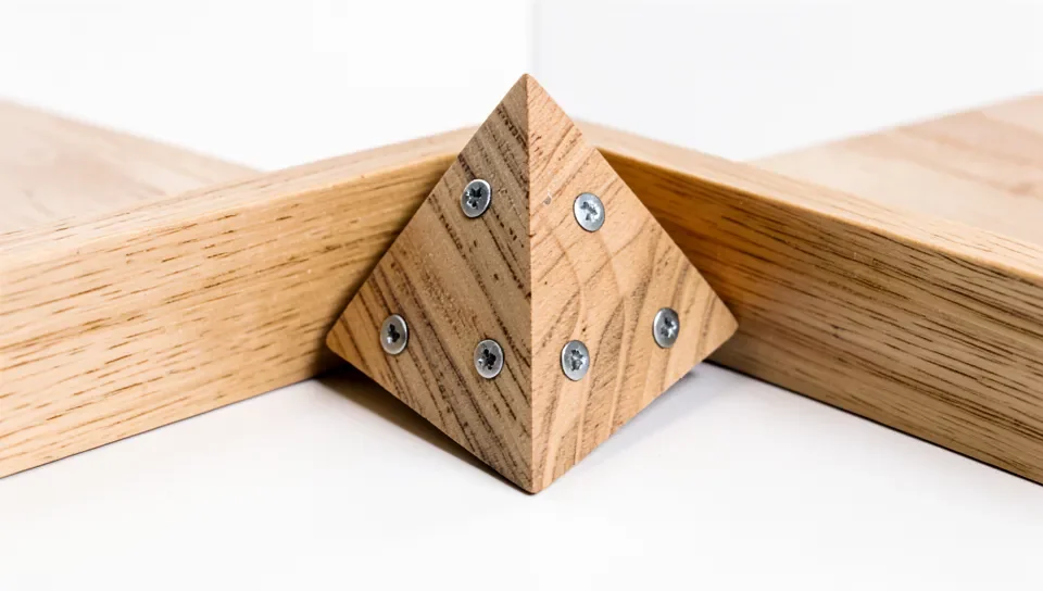 A glued and screwed corner block reinforces a three-way joint from the inside