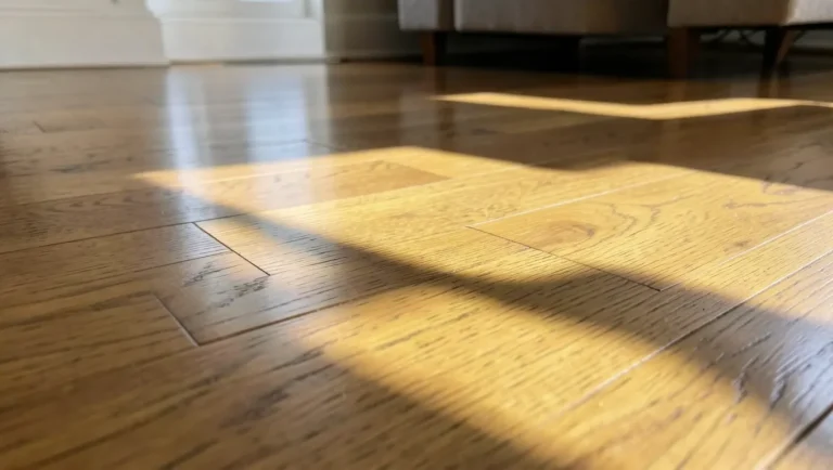 Sunlit hardwood wood floor showing natural grain, illustrating a wood floor that can creak