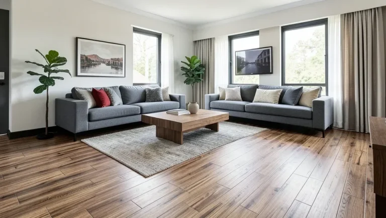 Wood-look flooring installed in a living room