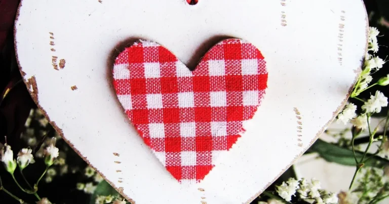 Painted wooden heart with a fabric heart, a handmade wooden card style gift