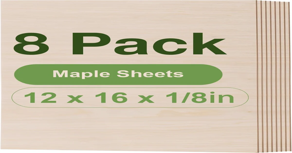 Wowood 1/8 inch maple plywood sheets, 8-pack, for laser cutting and wood crafts