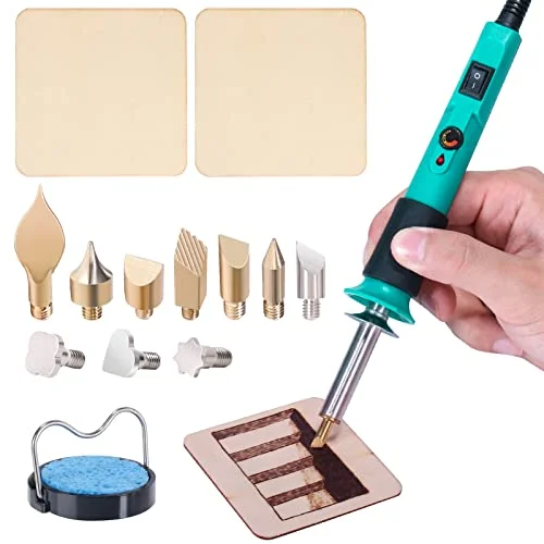 YIHUA 930-IV wood burning pen kit with interchangeable tips and two practice wood pieces