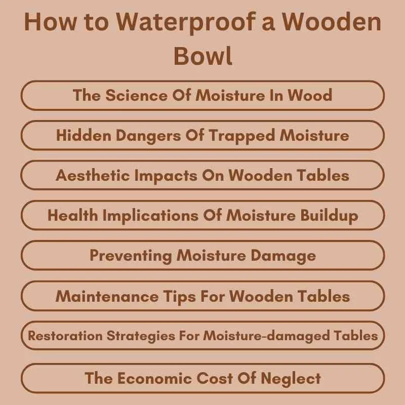 Wooden table showing signs of swelling and warping from trapped moisture