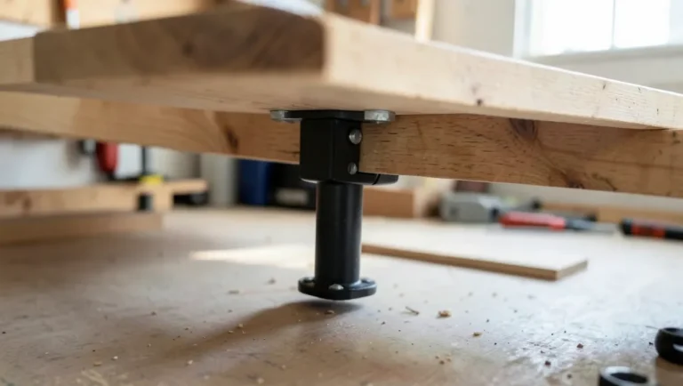Adjustable metal center support leg installed under a bed frame's center rail