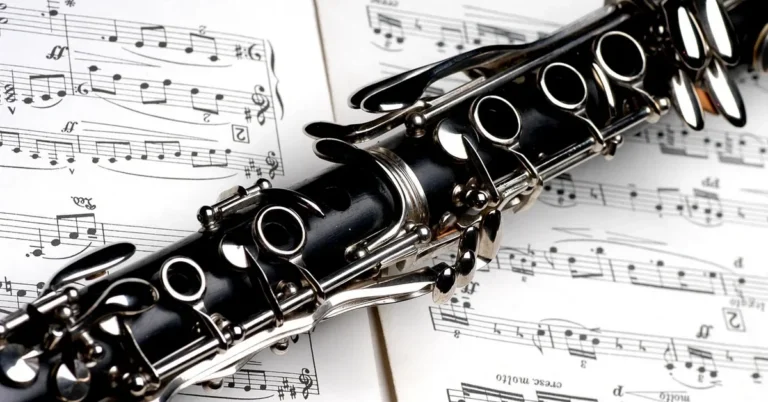 black clarinet body made from african blackwood resting on sheet music