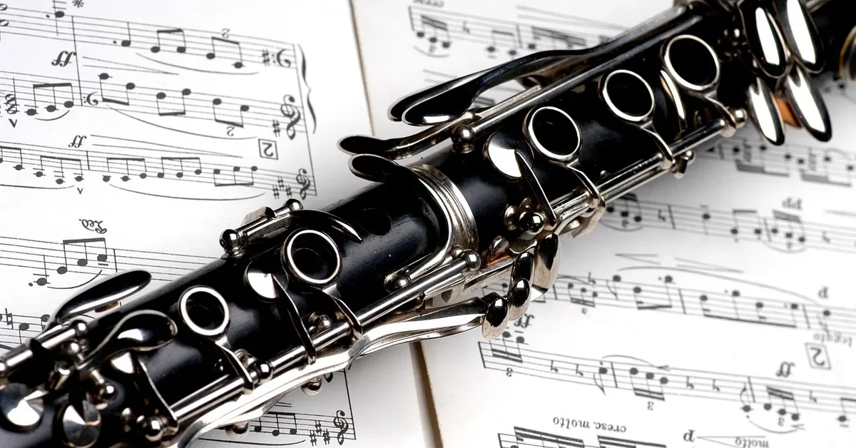 black clarinet body made from african blackwood resting on sheet music