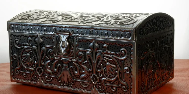 Antique metal storage box with aged patina