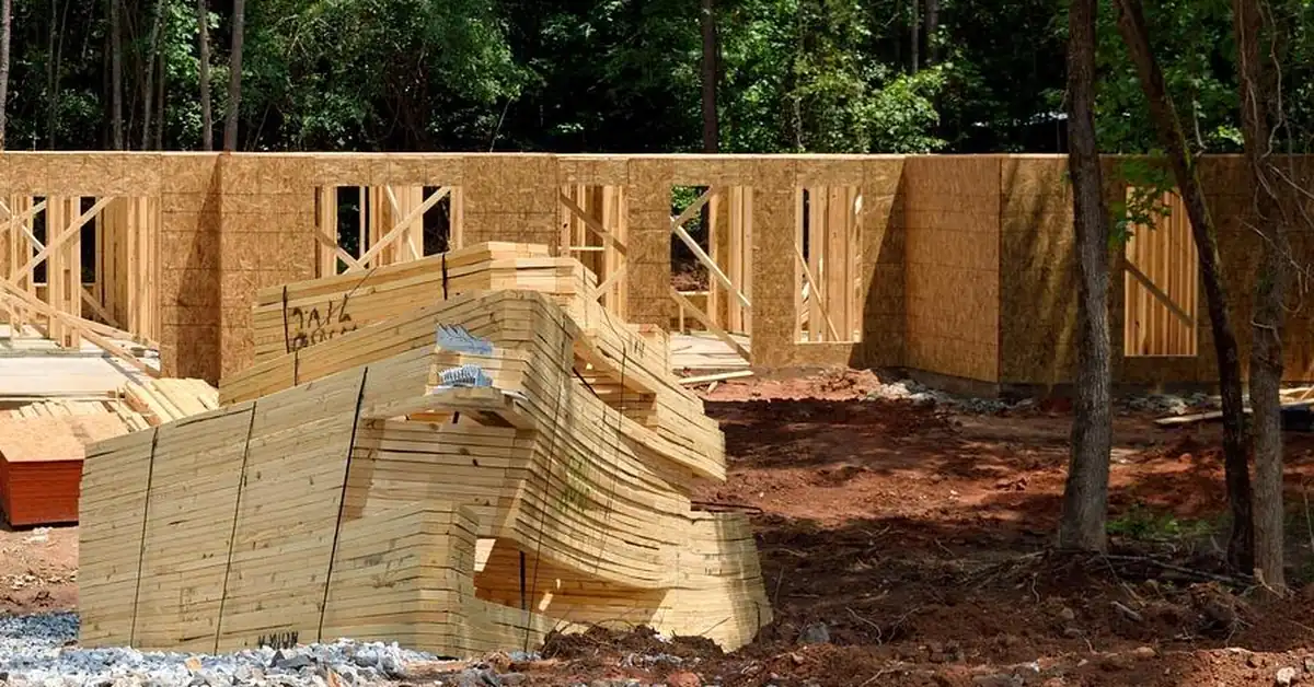 Wall sheathing panels and framing on a house under construction