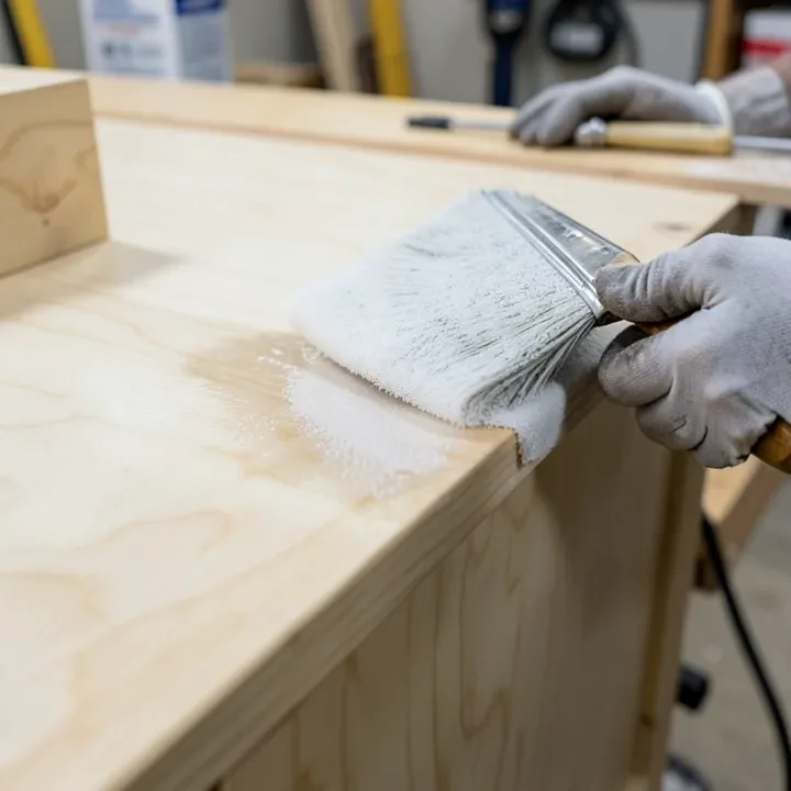 Applying clear polyurethane finish to a birch plywood panel