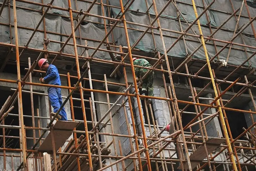 Bamboo scaffolding used in construction, demonstrating its real-world load-bearing strength