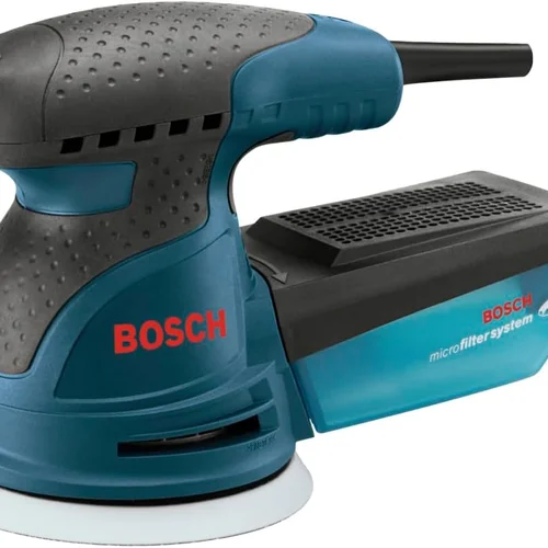 BOSCH ROS20VSC Palm Sander 2.5 Amp 5 In. Corded Variable Speed Random Orbital Sander/Polisher Kit with Dust Collector and Soft Carrying Bag, Blue