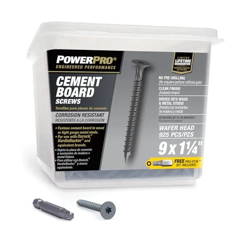 Cement board wafer-head screws