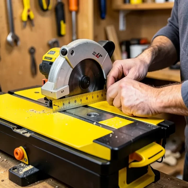 Checking table saw blade alignment with a combination square Checking table saw blade alignment with a combination square