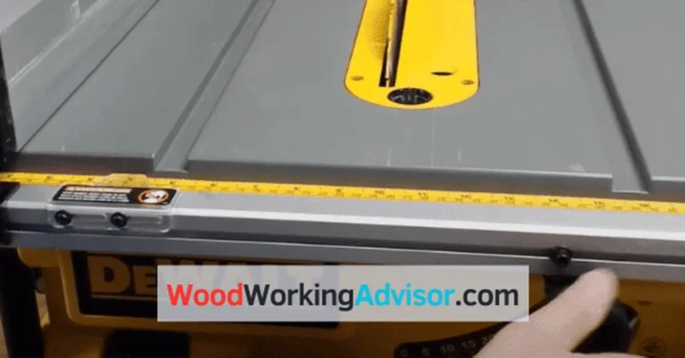 Dewalt table saw blade insert and fence with tape measure for accurate cuts