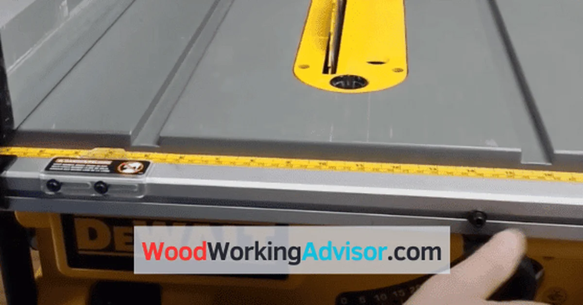Dewalt table saw blade insert and fence with tape measure for accurate cuts