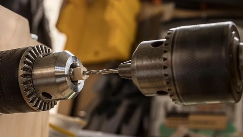 Drilling a dowel hole in wood using a drill bit for a dowel joint