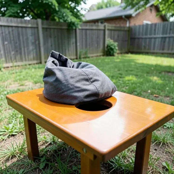 Bean bag sliding smoothly across a properly finished cornhole board