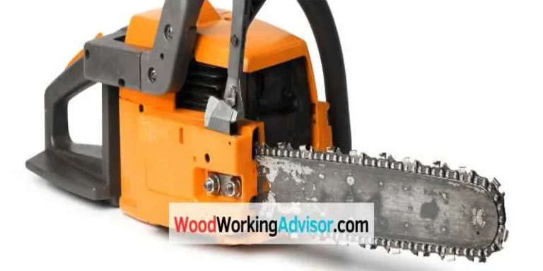 Gas chainsaw with visible chain and bar