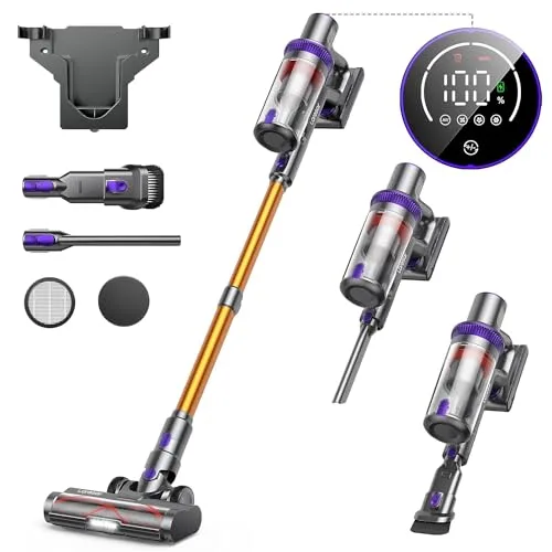 Laresar Cordless Vacuum Cleaner, 400W/33Kpa Stick Vacuum Cleaner with Touch ...