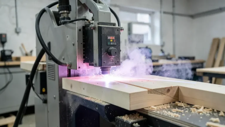 Laser engraving machine cutting wood